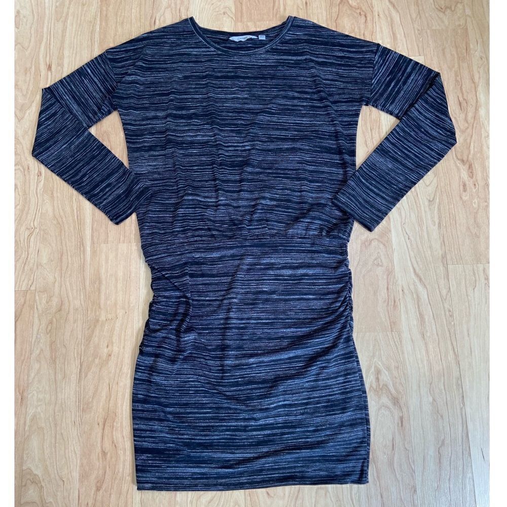 Athleta black/grey horizontal stripe long sleeve dress